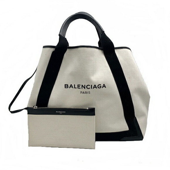 Balenciaga Tote Bag Navy Blue Cabas Canvas Leather Black White - Picture 1 of 7